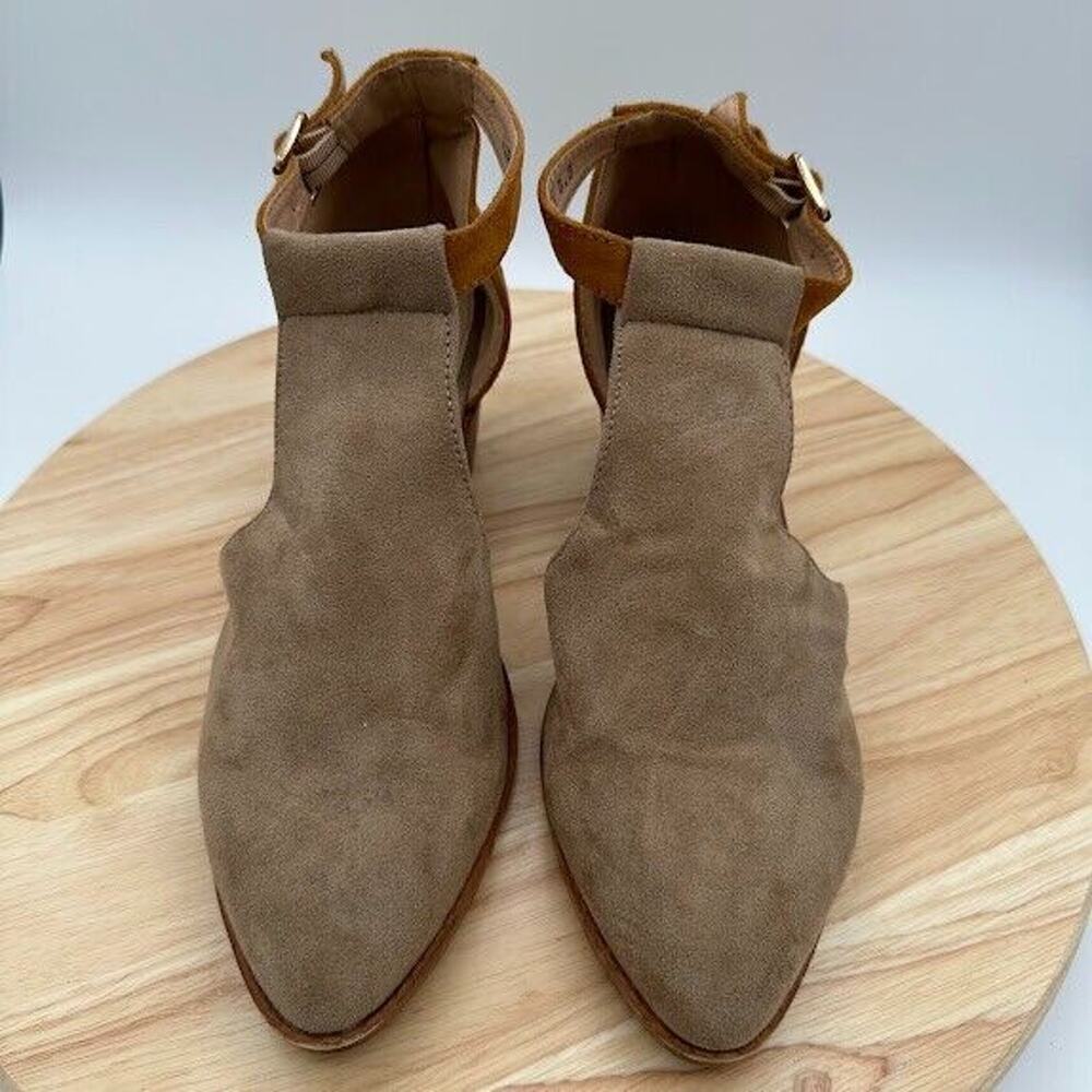 Women's Suede Tan Ankle Heeled Boots